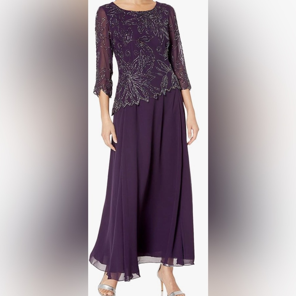 J Kara Women's Petite Floral Beaded Gown